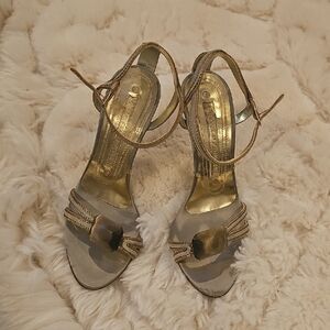 Gianmarco Lorenzi Gold and Tan Heels